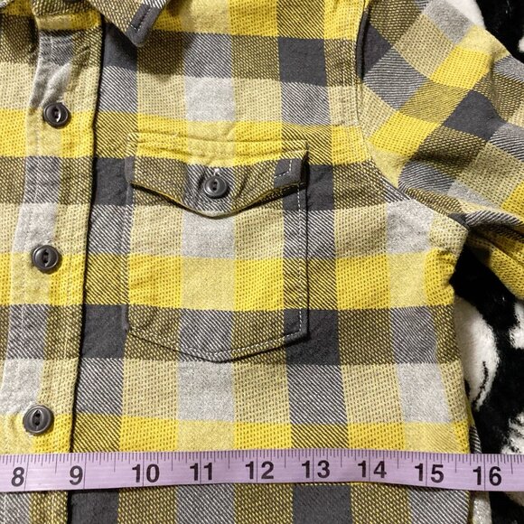 GAPKIDS Boy's grey yellow plaid flannel button-down shirt ~ Youth kids - Picture 6 of 11